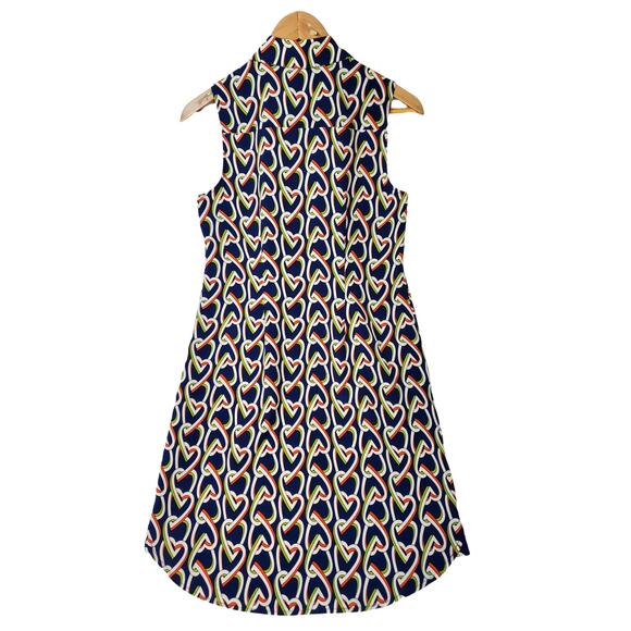 CAbi SZ XS Hola Collection Amour Hearts Blue Button Down Dress #5370 - Picture 4 of 8